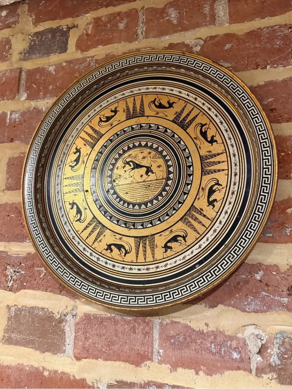 Hand Crafted Black and Gold Greek Motif Decorative Wall Plate